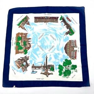 Vintage Scarf London England Landmark Made In Italy Tower Trafalger Buckingham